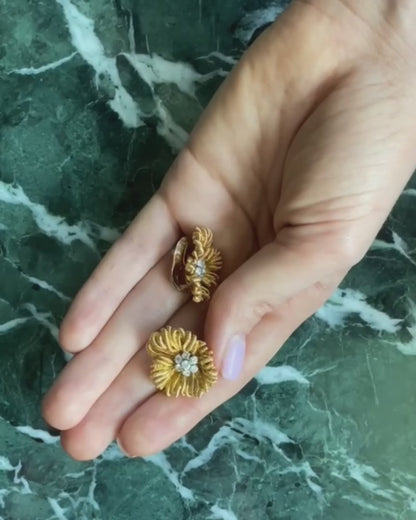 VAN CLEEF & ARPELS DIAMONDS, PLATINUM & YELLOW GOLD FLORAL EARRINGS, 1970s