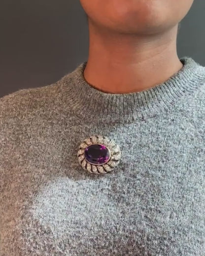 AMETHYST, DIAMOND, SILVER & GOLD BROOCH, 1850s