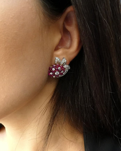 BURMA RUBY, DIAMOND & PLATINUM EARRINGS, 1950s