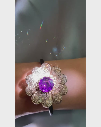 AMETHYST & DIAMONDS, SILVER & WHITE GOLD CONVERTIBLE BRACELET & BROOCH, 1950s