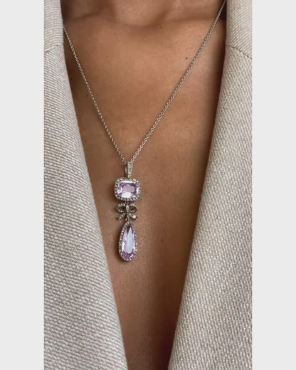 BELLE ÉPOQUE PINK TOPAZ, DIAMONDS, PLATINUM & YELLOW GOLD PENDANT NECKLACE, 1900s