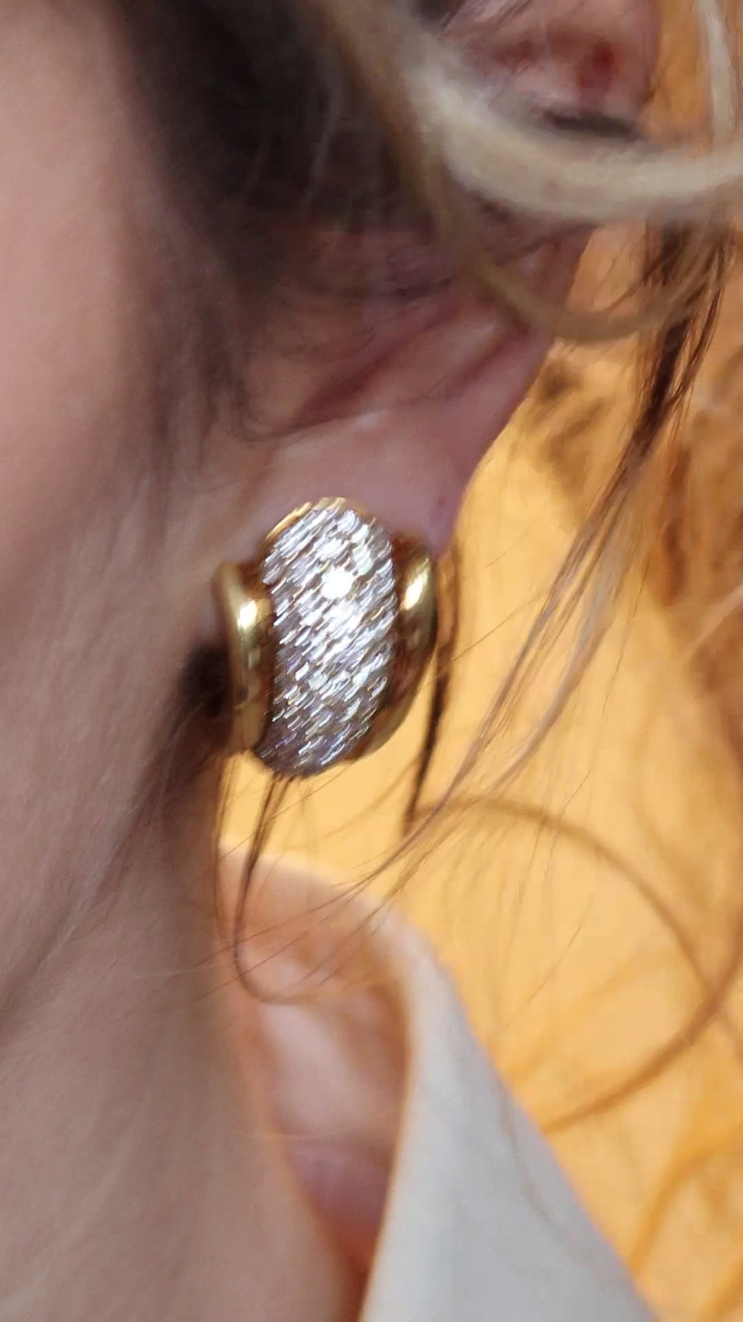 KURT WAYNE DIAMOND & YELLOW GOLD EAR CLIPS, 1980s
