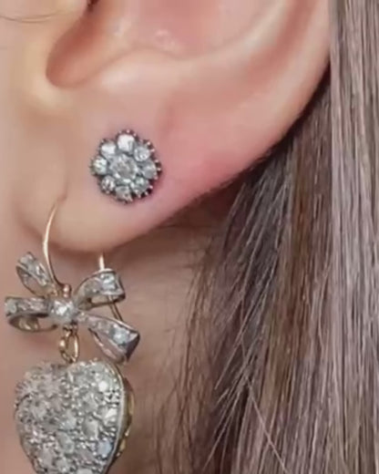 GEORGIAN DIAMOND, SILVER & GOLD EAR STUDS, 1800s