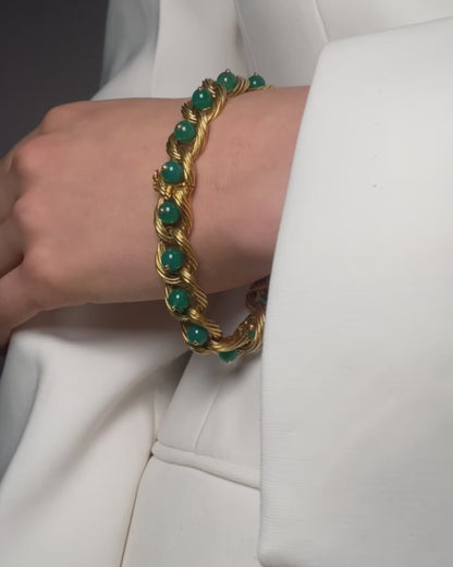 VAN CLEEF & ARPELS YELLOW GOLD & CHALCEDONY BEADS BRACELET, 1960s