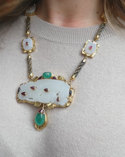 DAVID WEBB EMERALD, RUBY, JADE & GOLD CONVERTIBLE PENDANT & NECKLACE, est. 1970s