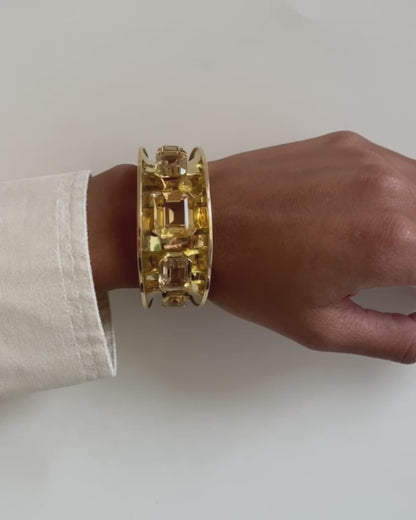 ART MODERNE CITRINES & YELLOW GOLD CUFF, 1940s