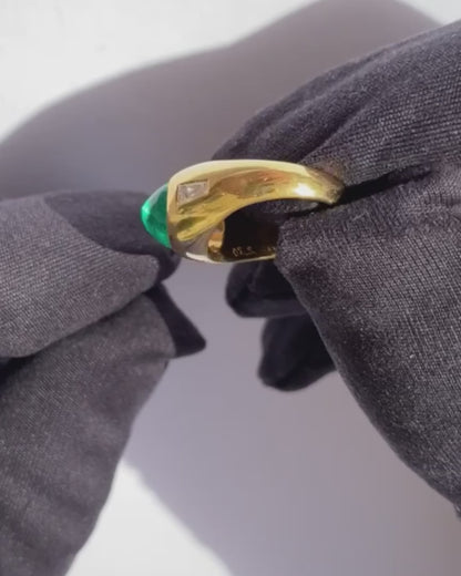 BVLGARI COLOMBIAN EMERALD, DIAMONDS & YELLOW GOLD RING