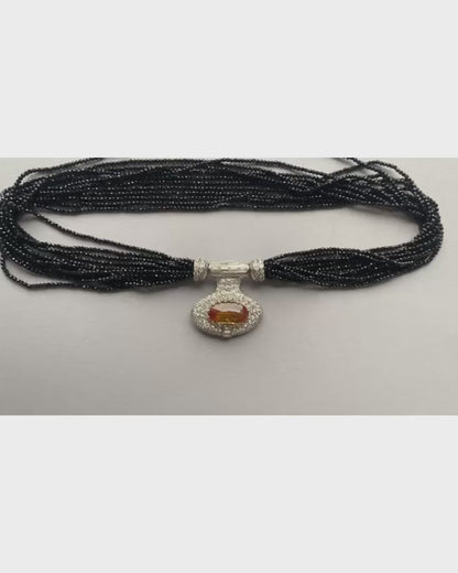 ART DÉCO TOPAZ, DIAMOND & ONYX BEAD STRAND CONVERTIBLE PENDANT NECKLACE