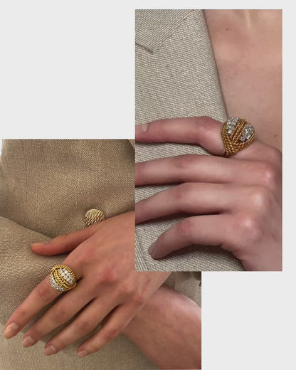 DIAMONDS & YELLOW GOLD CORD RING, 1970s