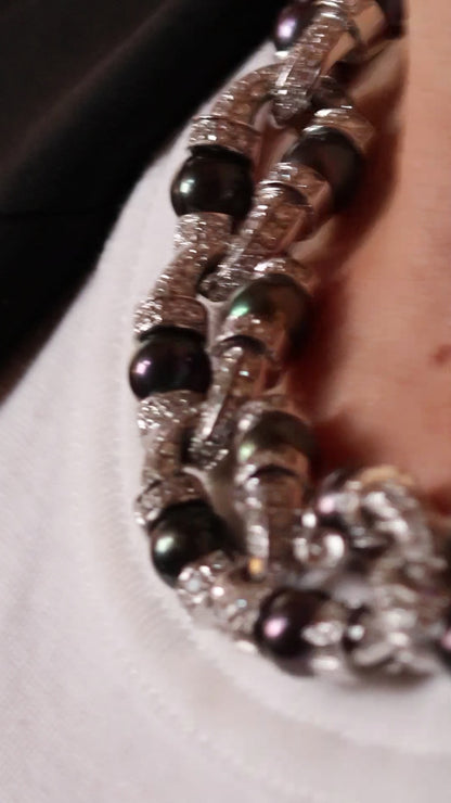 CACCIARI SALVATI TAHITIAN PEARL & DIAMOND CONVERTIBLE BRACELETS & NECKLACE, 1990s