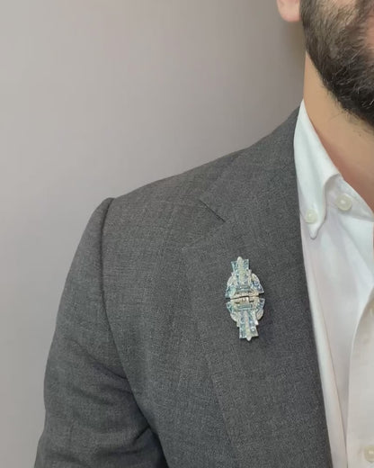 ART DÉCO AQUAMARINES, DIAMONDS & WHITE GOLD DOUBLE BROOCH, 1920