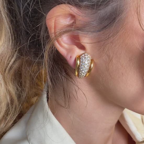 KURT WAYNE DIAMOND & YELLOW GOLD EAR CLIPS, 1980s