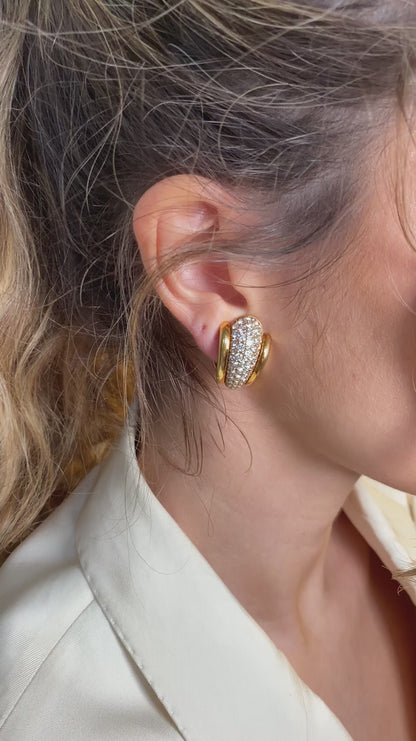 KURT WAYNE DIAMOND & YELLOW GOLD EAR CLIPS, 1980s