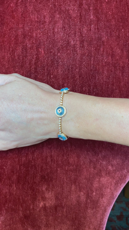 LORRAINE SCHWARTZ 'AGAINST EVIL EYE FIVE EYE' ROSE GOLD, DIAMOND & TOPAZ BRACELET, 21st CENTURY
