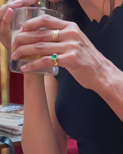 BVLGARI COLOMBIAN EMERALD, DIAMONDS & YELLOW GOLD RING