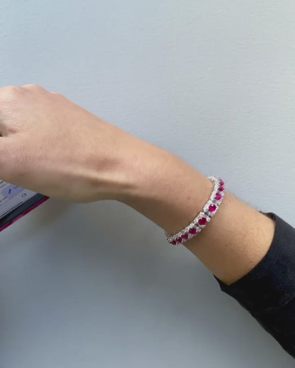 BURMA RUBY, DIAMOND & WHITE GOLD TENNIS BRACELET, c.2000