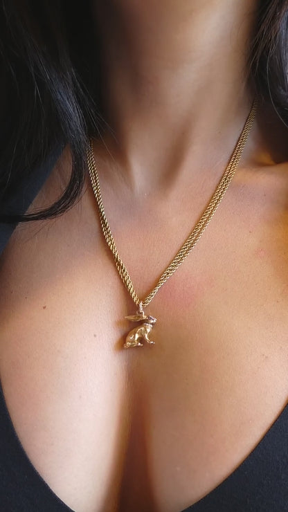 GOLD, PEARL & AMETHYST RABBIT PENDANT NECKLACE, 1880s