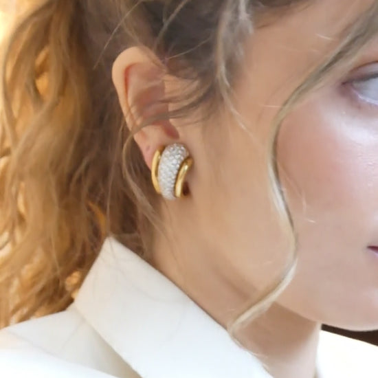 KURT WAYNE DIAMOND & YELLOW GOLD EAR CLIPS, 1980s