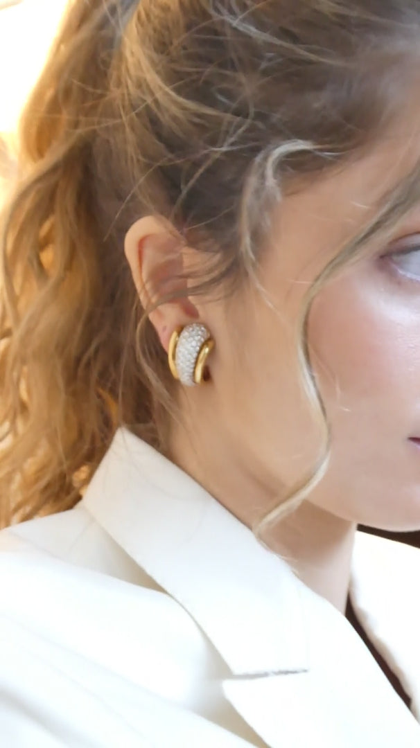 KURT WAYNE DIAMOND & YELLOW GOLD EAR CLIPS, 1980s
