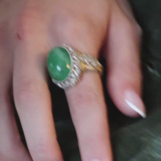 EMERALD, DIAMOND & GOLD COCKTAIL RING, 1950s
