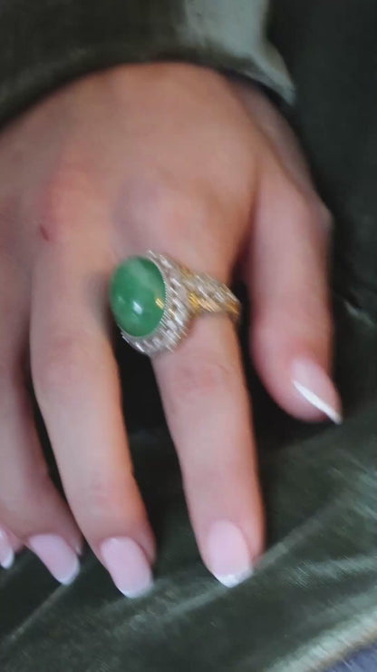EMERALD, DIAMOND & GOLD COCKTAIL RING, 1950s