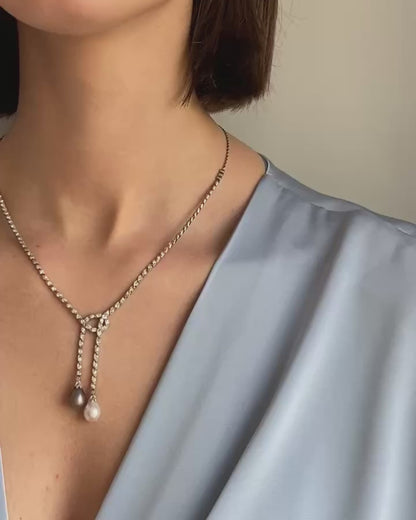 ART DÉCO DIAMOND, PEARL, PLATINUM & GOLD NECKLACE, 1930s