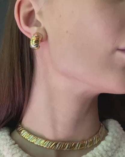 VAN CLEEF & ARPELS WHITE & YELLOW GOLD NECKLACE & EARRINGS, 1980s