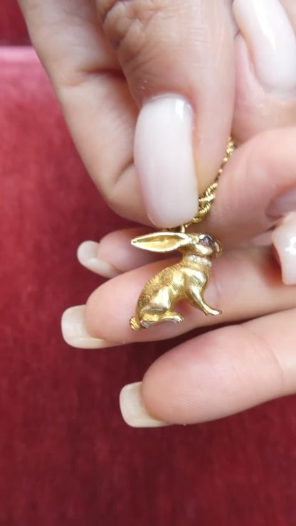 GOLD, PEARL & AMETHYST RABBIT PENDANT NECKLACE, 1880s