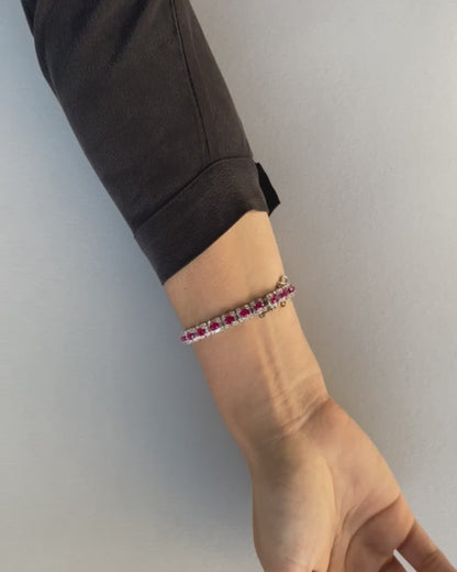 BURMA RUBY, DIAMOND & WHITE GOLD TENNIS BRACELET, c.2000