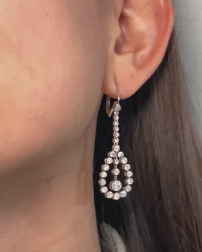 BELLE ÉPOQUE DIAMONDS, WHITE GOLD & PLATINUM DROP EARRINGS, 1910s