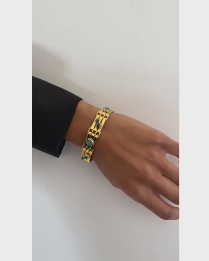 ART MODERNE EMERALD & YELLOW GOLD BRACELET, 1940s