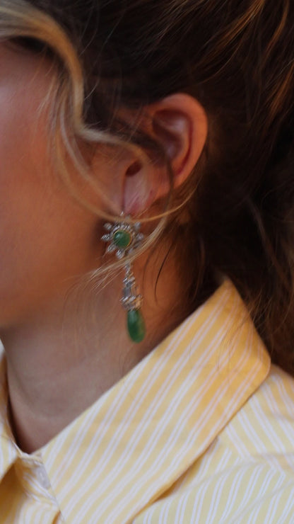 EMERALD, DIAMOND & GOLD DROP EARRINGS, 1950s