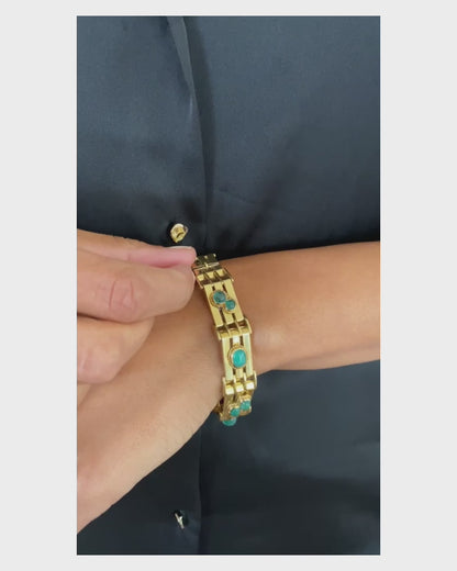 ART MODERNE EMERALD & YELLOW GOLD BRACELET, 1940s