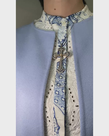 EDWARDIAN SAPPHIRE, DIAMOND, PEARL & WHITE GOLD CROSS NECKLACE, 1910s