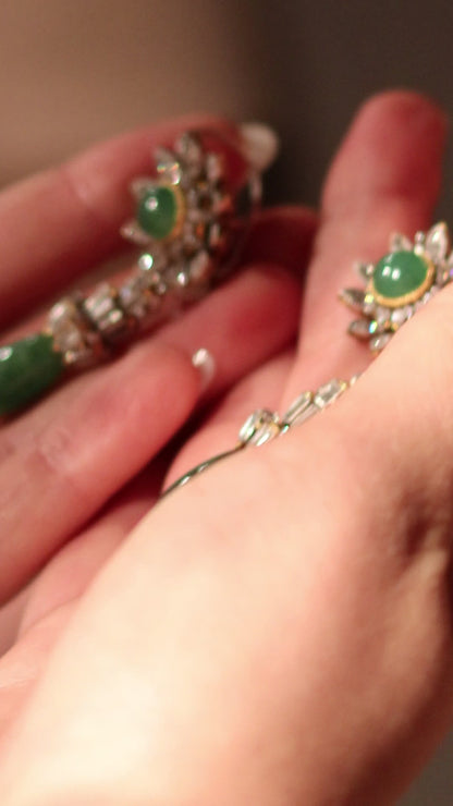 EMERALD, DIAMOND & GOLD DROP EARRINGS, 1950s