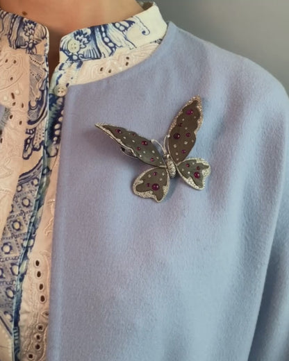 MICHELE DELLA VALLE RUBIES, DIAMONDS, SILVER & WHITE GOLD BUTTERFLY BROOCH