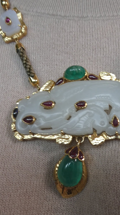 DAVID WEBB EMERALD, RUBY, JADE & GOLD CONVERTIBLE PENDANT & NECKLACE, est. 1970s