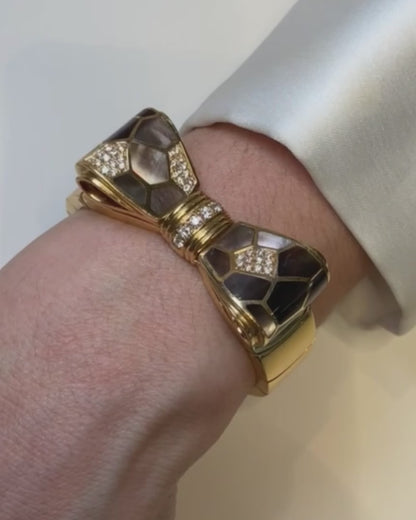 NARDI GOLD, DIAMONDS & MOTHER OF PEARL BOW CUFF, 1990s