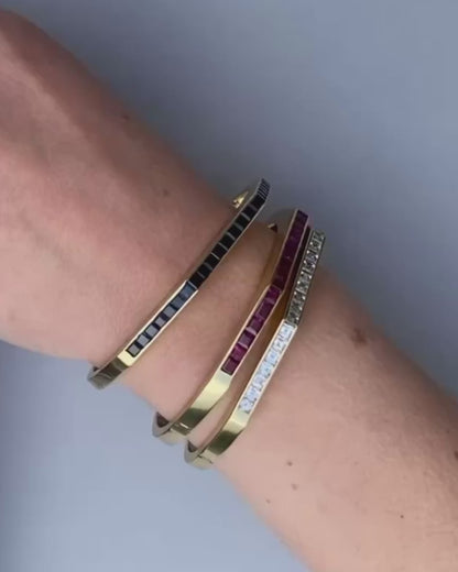 TRIO OF YELLOW GOLD BRACELETS WITH DIAMONDS, BURMA RUBIES & MONTANA SAPPHIRES, 1960s