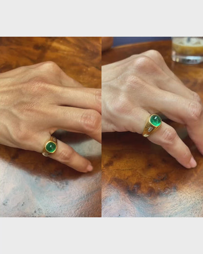 BVLGARI COLOMBIAN EMERALD, DIAMONDS & YELLOW GOLD RING