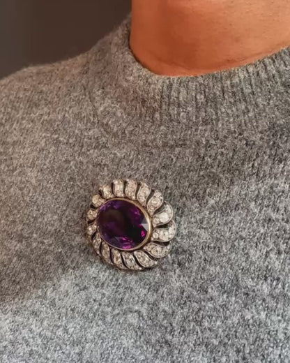 AMETHYST, DIAMOND, SILVER & GOLD BROOCH, 1850s
