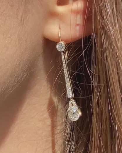 BELLE ÉPOQUE DIAMOND, PLATINUM & GOLD EAR PENDANTS, 1915