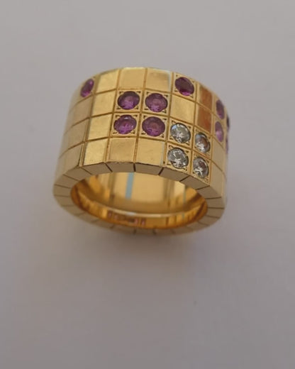 CARTIER DIAMONDS, PINK SAPPHIRES & YELLOW GOLD RING, 1980s