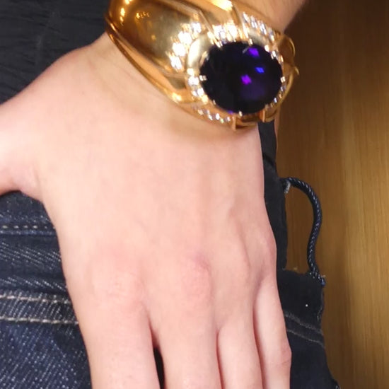 DAVID WEBB TANZANITE, DIAMOND & GOLD CUFF BRACELET, 1980s