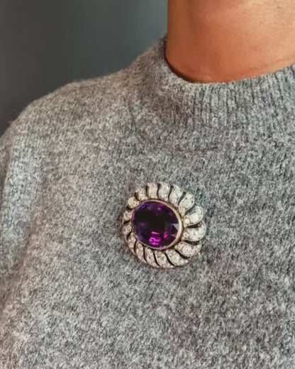 AMETHYST, DIAMOND, SILVER & GOLD BROOCH, 1850s