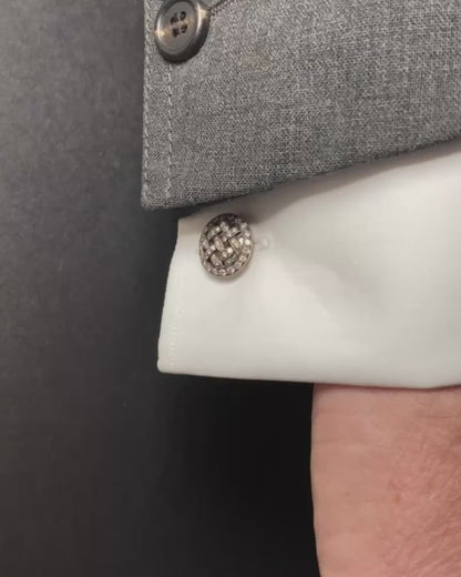 VICTORIAN DIAMOND, SILVER & 15k YELLOW GOLD CUFFLINKS, 1890s