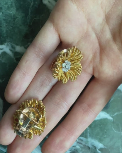 VAN CLEEF & ARPELS DIAMONDS, PLATINUM & YELLOW GOLD FLORAL EARRINGS, 1970s