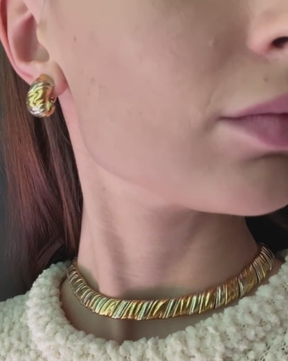 VAN CLEEF & ARPELS WHITE & YELLOW GOLD NECKLACE & EARRINGS, 1980s