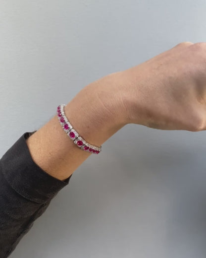 BURMA RUBY, DIAMOND & WHITE GOLD TENNIS BRACELET, c.2000
