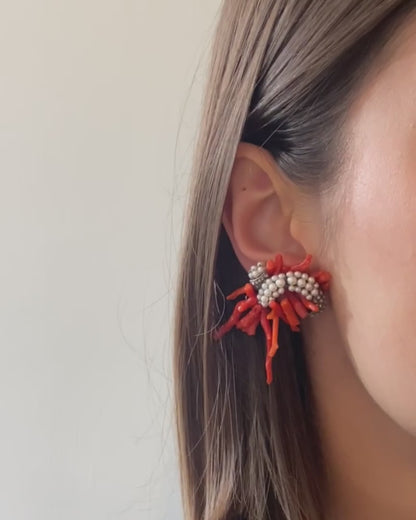 RENÉ BOIVIN DIAMOND, CORAL, PEARL & GOLD EARCLIPS, 1965
